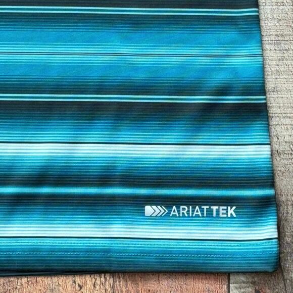AriatTEK Women’s Striped V-Neck Performance Shirt Size Large Turquoise Stretch - Picture 7 of 7
